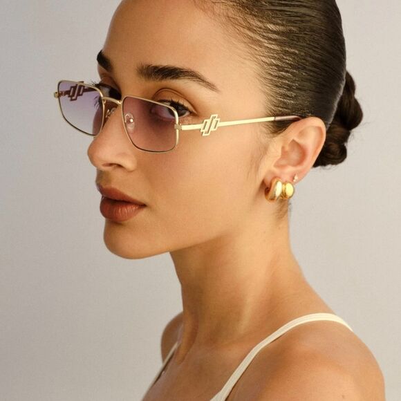 LeSpec METAGALACTIC Sunglasses Metal Gold Frame Lilac Lenses 55-20-145 Unisex - Picture 1 of 12